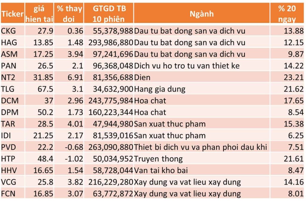 TOP 15 CP TĂNG TỐT NHẤT TRONG 20 NGÀY